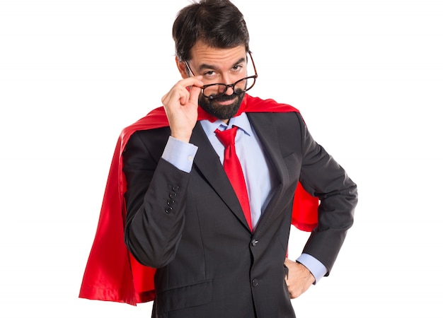 Businessman dressed like superhero