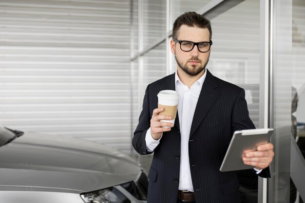 Businessman enjoying day at the office