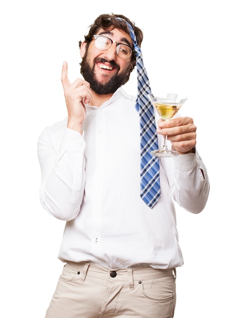 Businessman having fun with his tie on his head