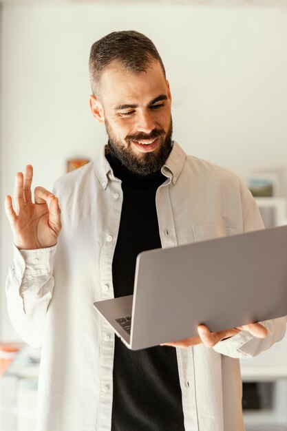 Businessman having an online meeting