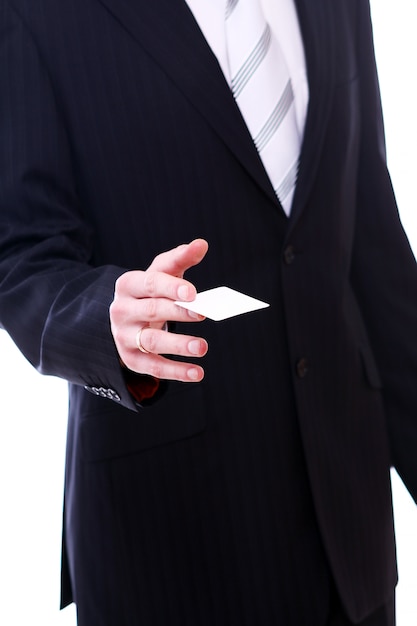 Businessman holding empty bussines card