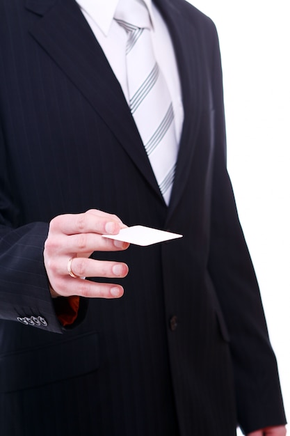 Businessman holding empty bussines card