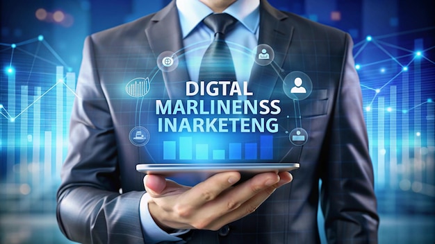 Free photo businessman holding tablet with digital marketing concept