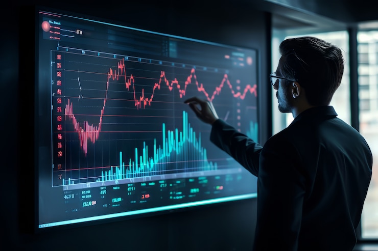 Free Photo businessman interacting with futuristic graphics