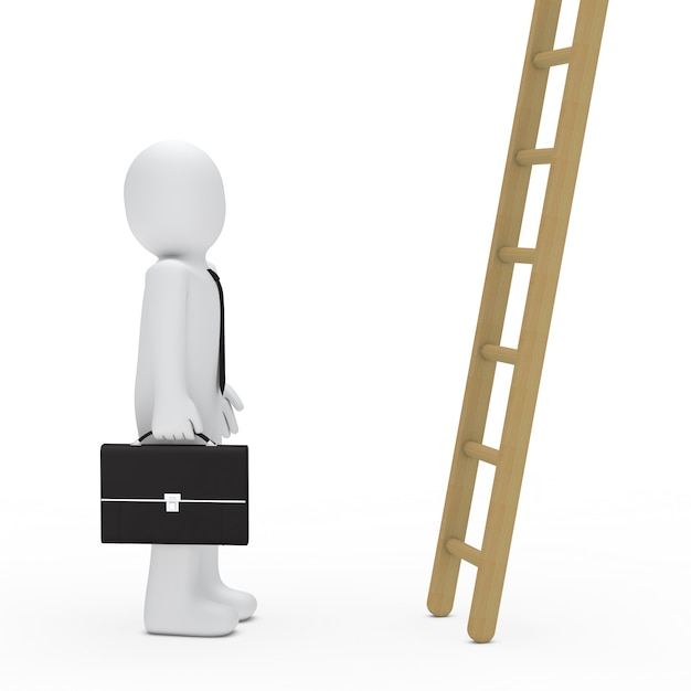 Free photo businessman looking at a wooden ladder