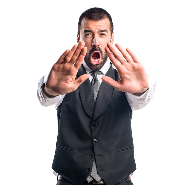 Free photo businessman making stop sign