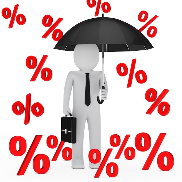 Free photo businessman under a rain of percentages