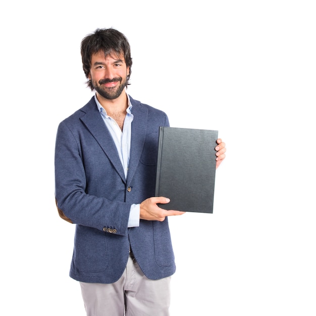 Free photo businessman reading a book over white background