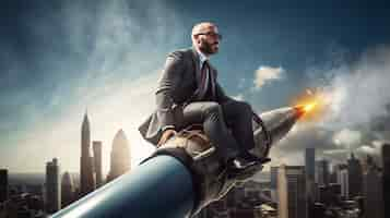 Free photo businessman on a rocket concept