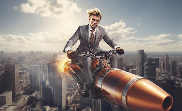 Businessman on a rocket concept