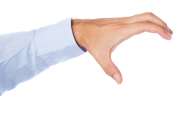 Businessman's hand holding something from top