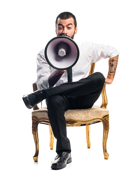 Free photo businessman shouting by megaphone