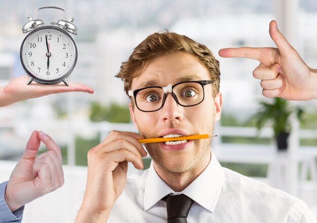 businessman showing handsome white background stress