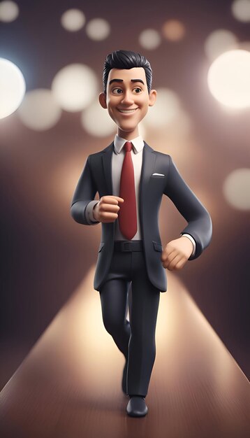 businessman in suit and tie running on the stage 3d rendering