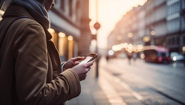 Free photo businessman typing message on smartphone in city night generated by ai