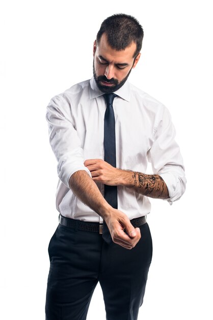 Businessman over white background