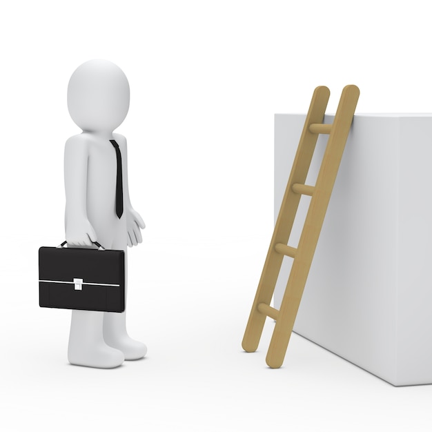 Businessman with a briefcase next to a ladder