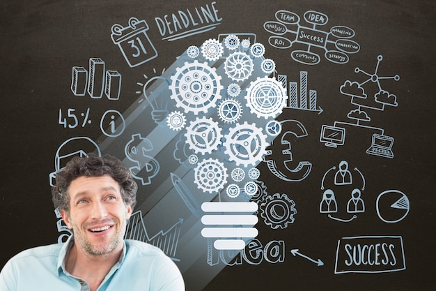 Businessman with a bulb made of gears