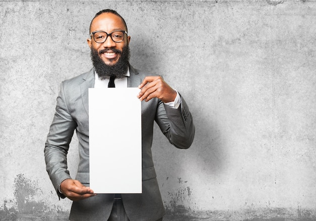 Free photo businessman with white sign