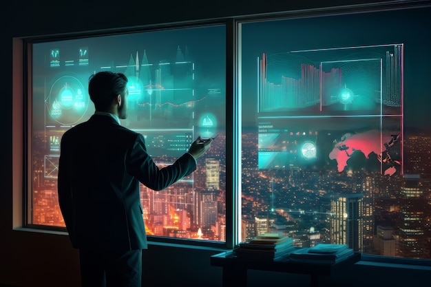 Free photo businessman working in a futuristic office