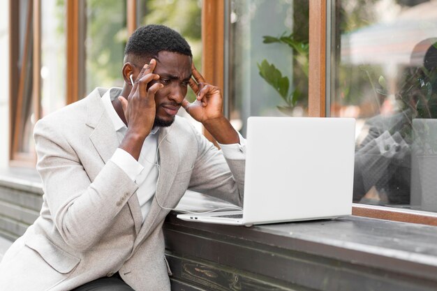 Businessman working on laptop