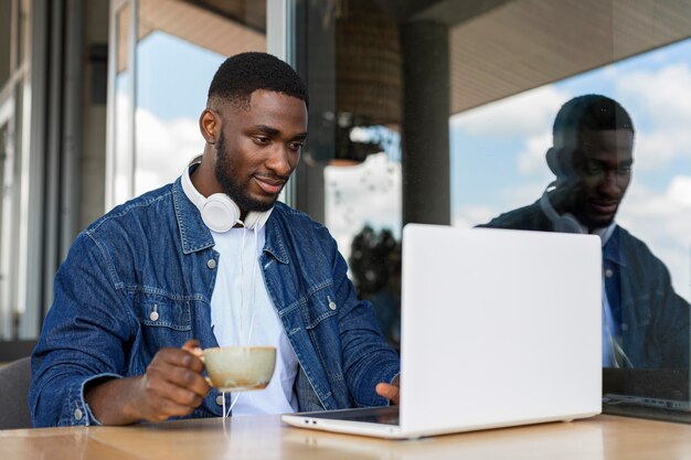 Businessman working on laptop