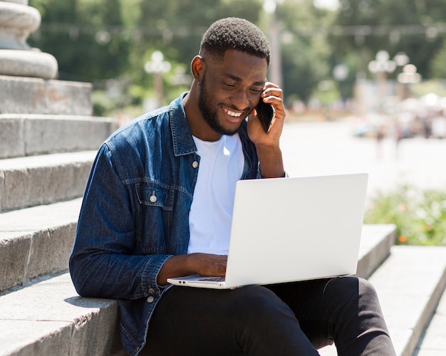 Businessman working on laptop