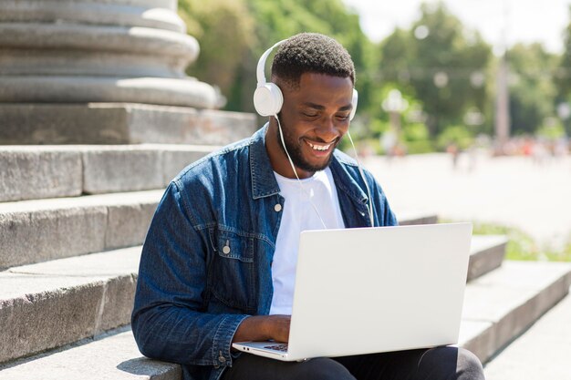 Businessman working on laptop