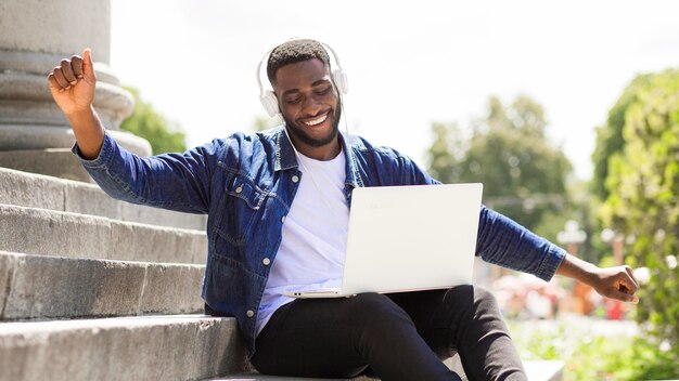 Businessman working on laptop