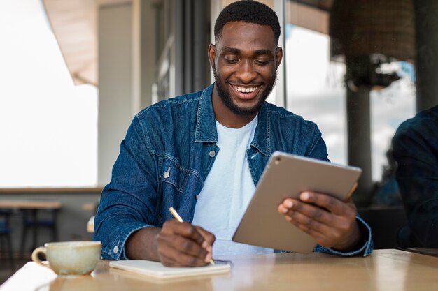 Businessman working on tablet