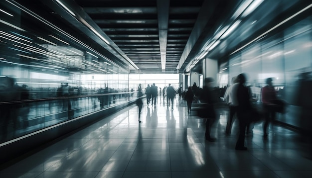 Foto gratuita gli uomini d'affari si precipitano attraverso il moderno corridoio della stazione della metropolitana generato dall'intelligenza artificiale