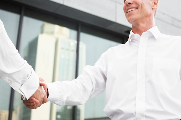 Businessmen shaking hands close-up