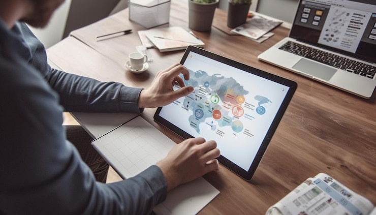 Free Photo businessmen sitting at desk using wireless technology generated by ai