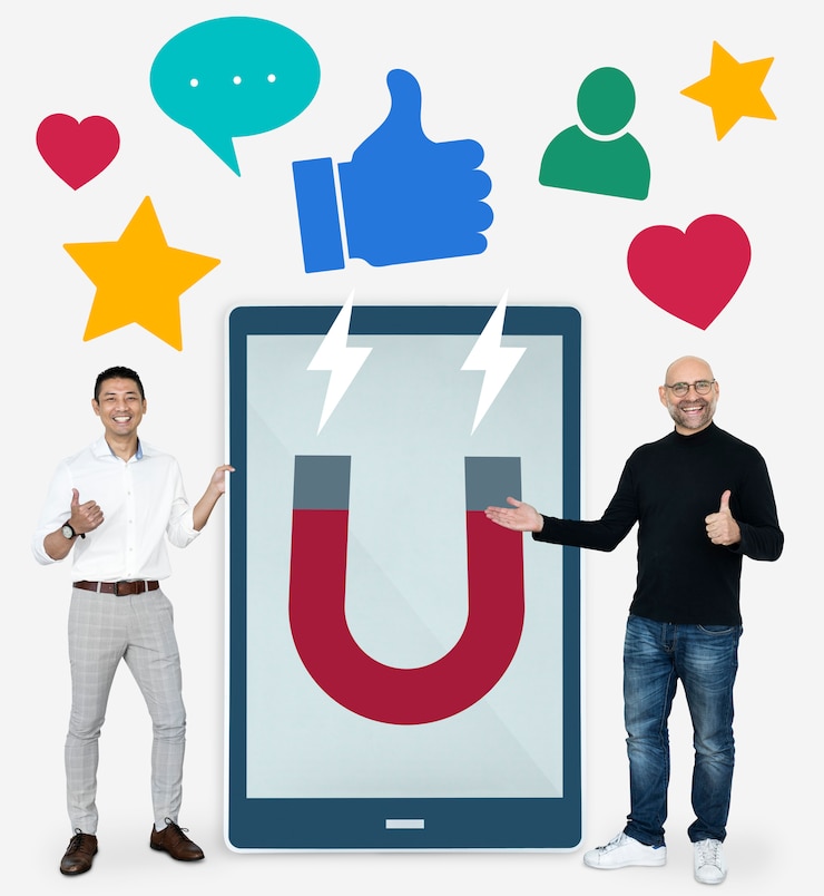 Free Photo businessmen with social media marketing ideas