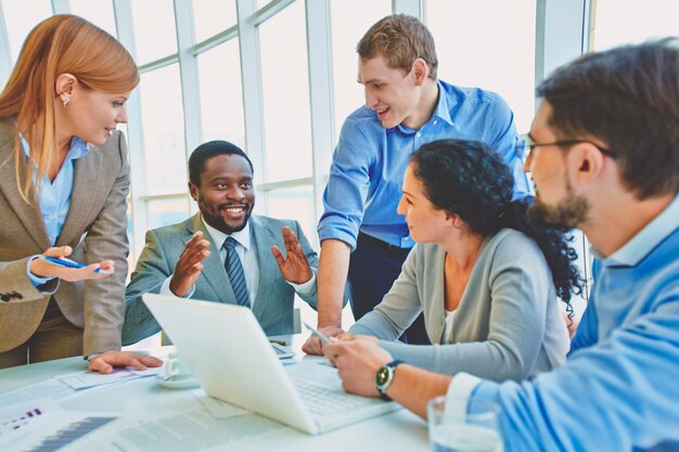 Businesspeople discussing an interesting idea