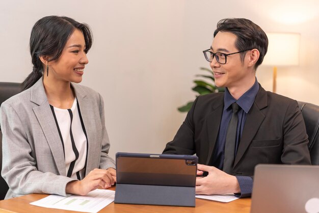 businesspeople talk project strategy at office meeting room Business team discuss project planning