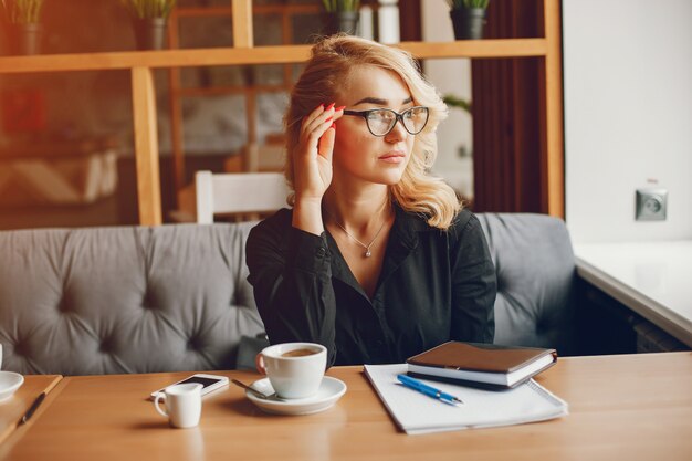 businesswoman in a caffe