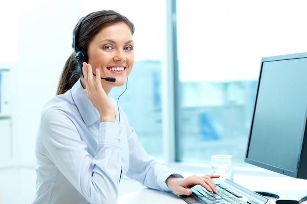 Businesswoman in a call center office