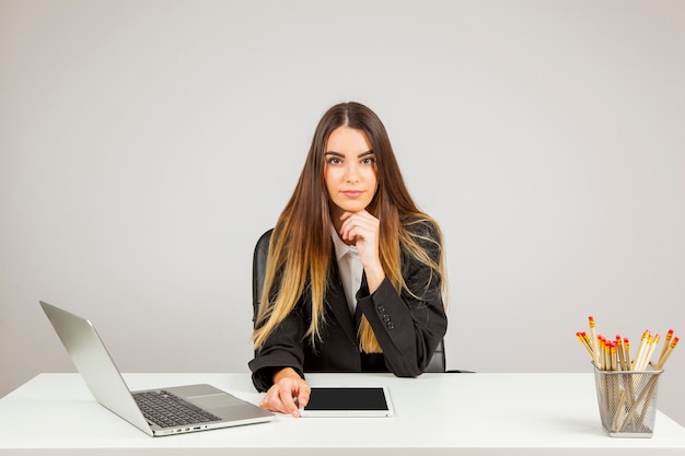 Businesswoman listening interested