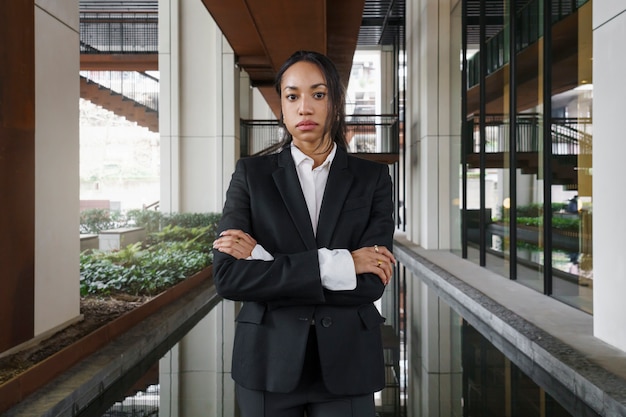 Businesswoman posing outdoors