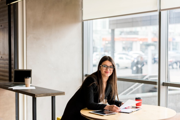 Businesswoman reading document