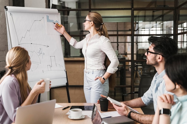 Free photo businesswoman with glasses during a meeting presentation