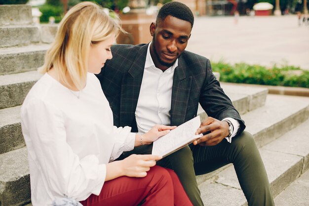 businesswoman with partner in a city