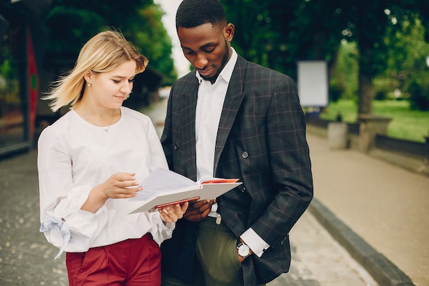 businesswoman with partner in a city