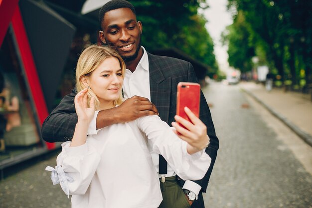 businesswoman with partner in a city