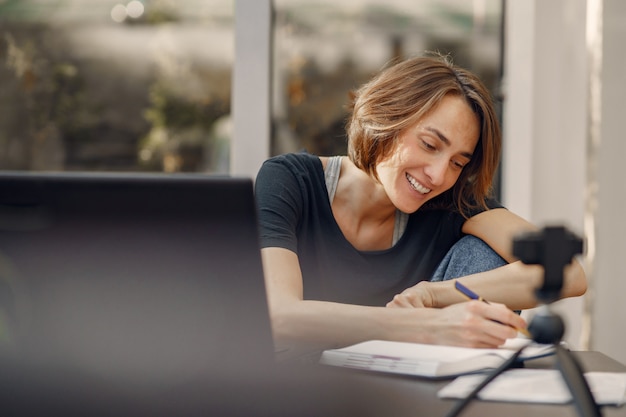 Businesswoman working at home on quarantine