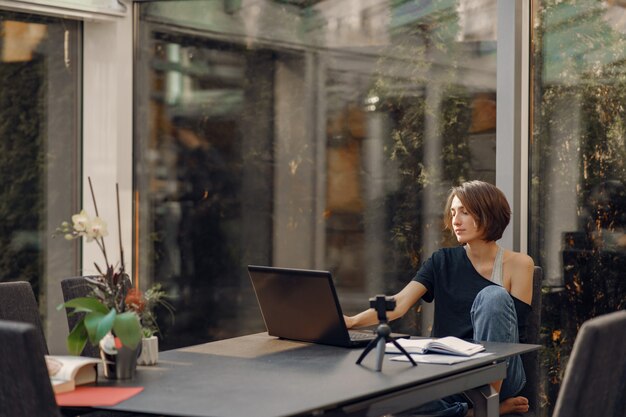 Businesswoman working at home on quarantine