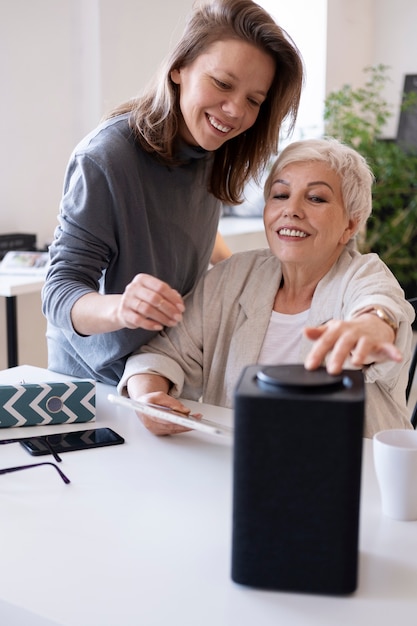 Businesswoman working with digital assistant