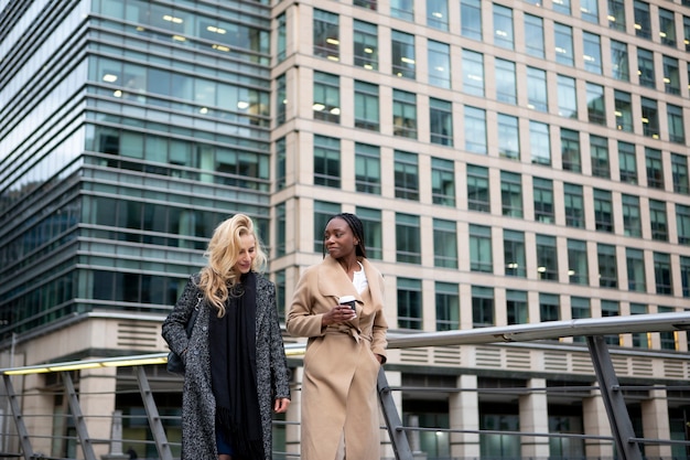 Businesswomen going to work together in the city