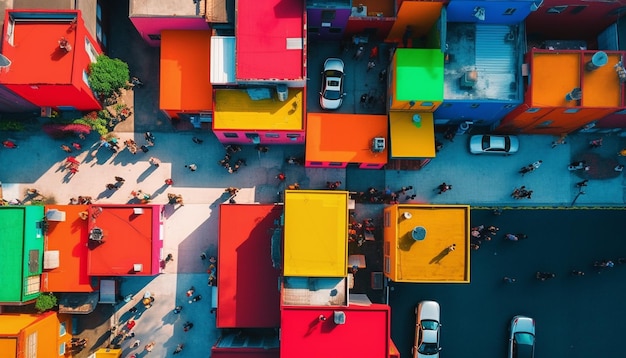 Бесплатное фото Оживленная городская жизнь, многолюдные улицы, яркие цвета, созданные искусственным интеллектом